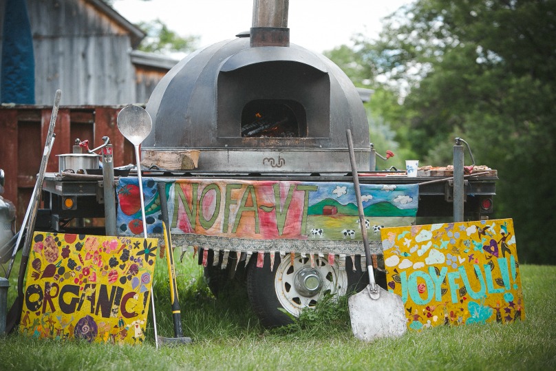 Since 2014, Tucker Levy has been responsible for transporting the NOFA Vermont pizza oven and preparing the wood-fired pizzas. 