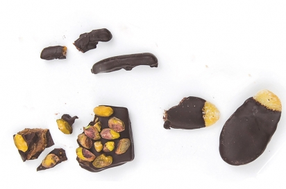 chocolate covered, toffee, candied ginger, candied orange peel, Nutty Stephs