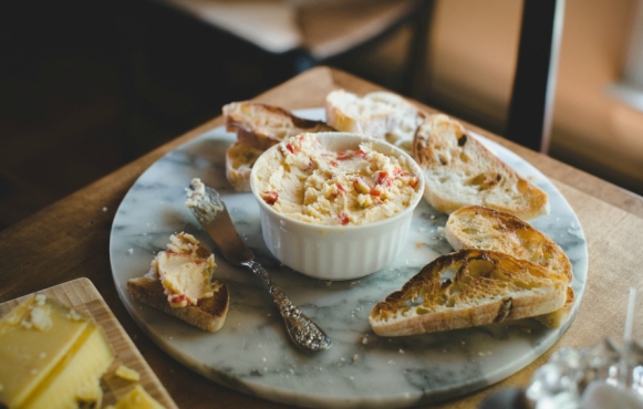 For her Pimiento Cheese Spread, Vermont Style, Marian Burros uses a combination of Cabot Clothbound cheddar cheese and Jasper Hill’s Landaff or Alpha Tolman.  