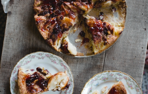Marian Burros creates a winter version of her classic Plum Torte with apples and cranberries. 