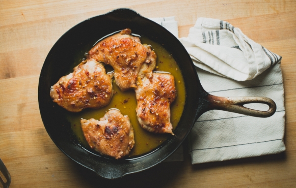 Chicken thighs are the perfect canvas for this savory-sweet glaze. For additional pop, you can sprinkle them with a mix of black and white sesame seeds, ground ginger and red pepper flakes once the thighs come out of the oven.