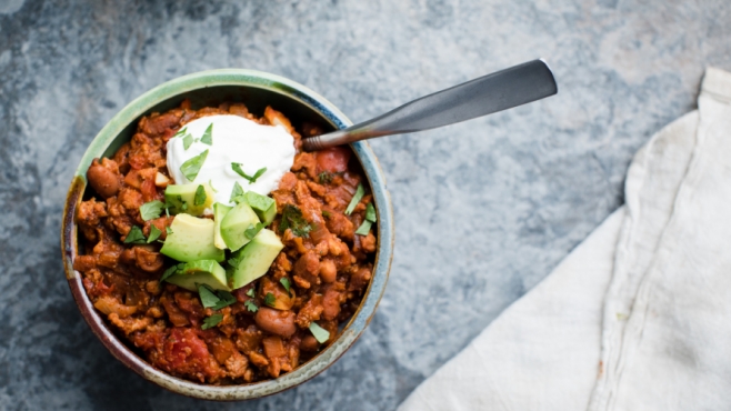 How to make pork and turkey chili with pinto beans with a recipe from Vermont Caterer.