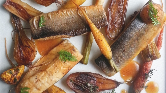 Warm-Smoked Vermont Trout With Heirloom Vegetables & Boiled Cider Brown Butter